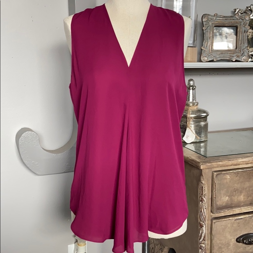 Cranberry colored V-neck blouse